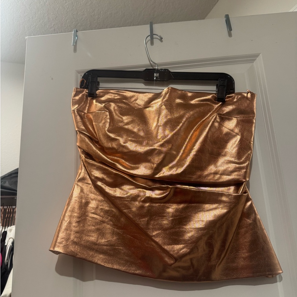 ZARA Bronze Metallic Strapless Top